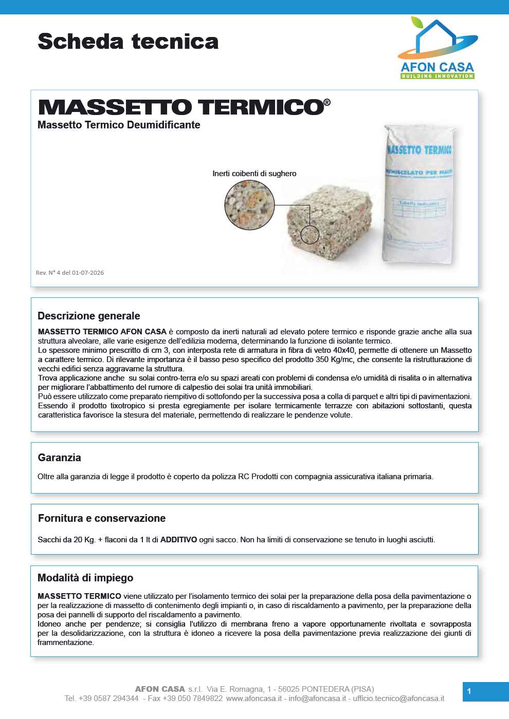 Scheda tecnica Massetto Termico