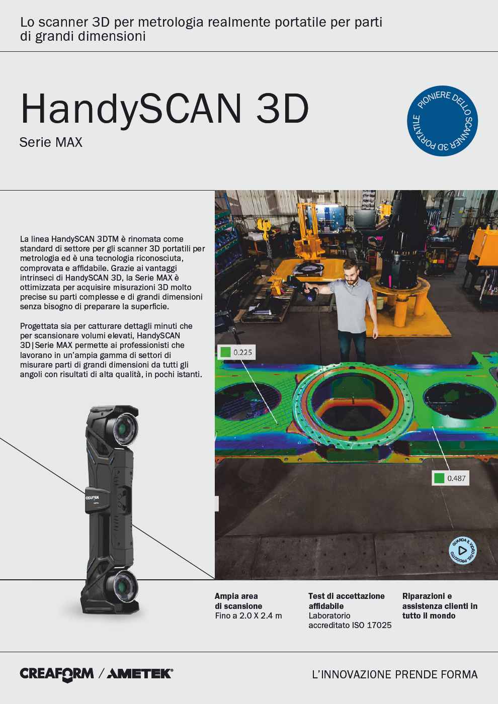 HandySCAN 3D MAX Serie: Lo scanner 3D per metrologia realmente portatile per parti di grandi dimensioni