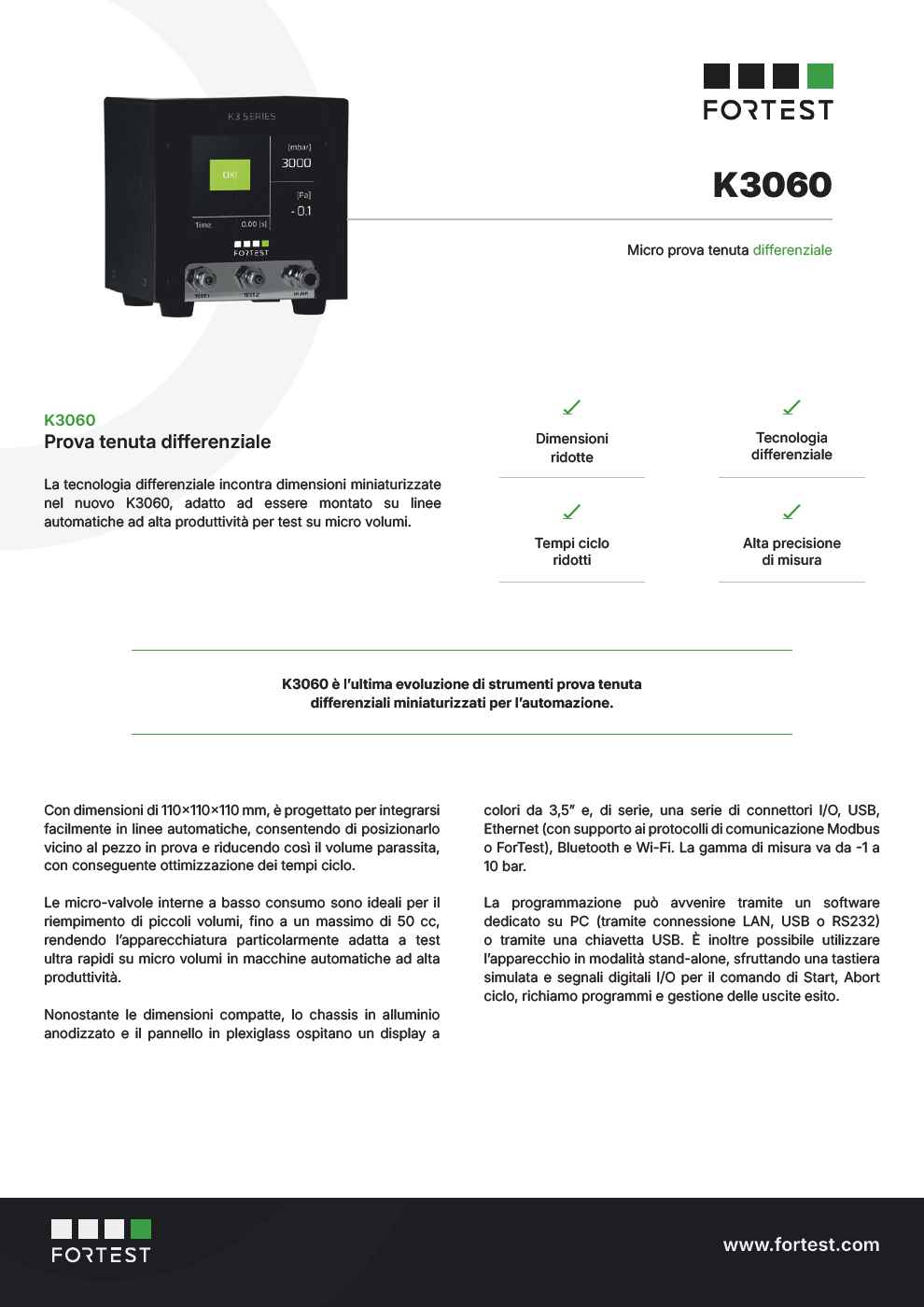 Strumento prova tenuta miniaturizzato differenziale K3060