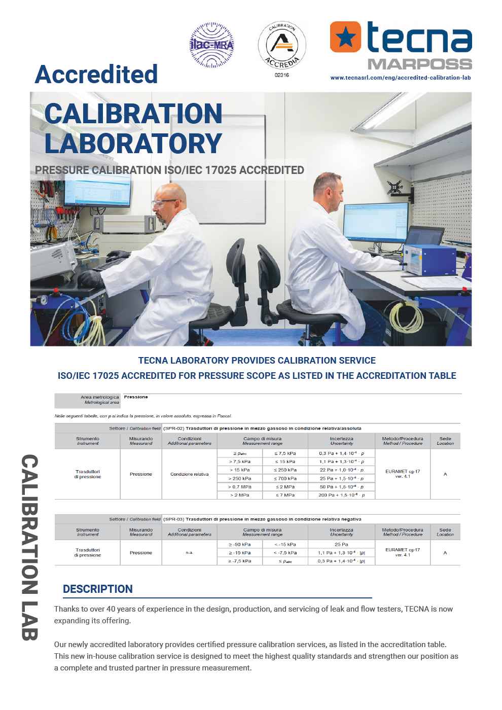 TECNA Laboratorio Metrologico Accreditato di Taratura