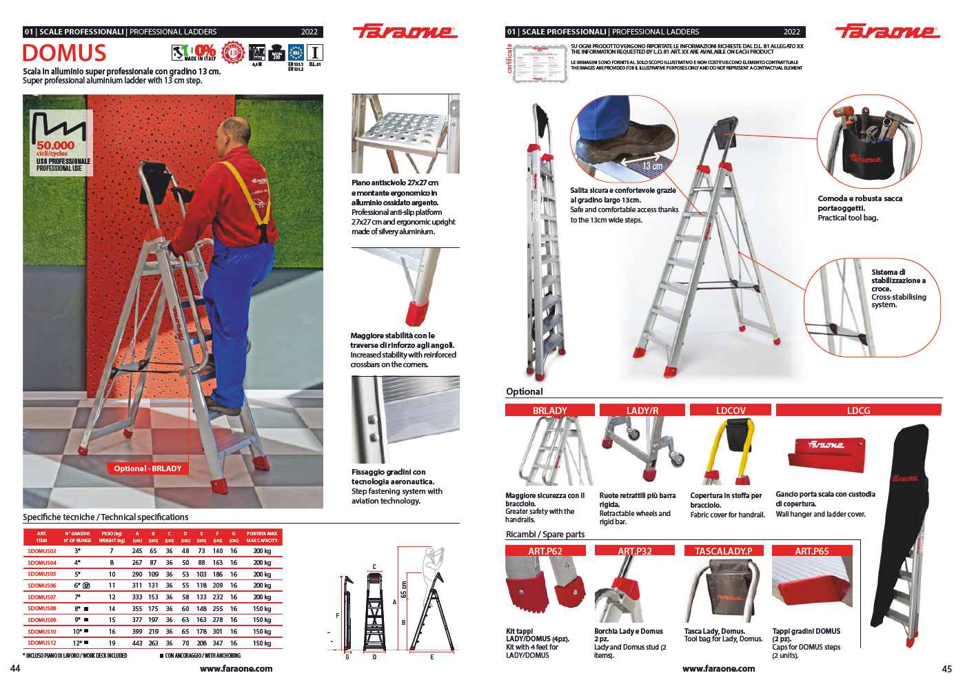 Scala professionale a forbice in alluminio con gradino ampio SDOMUS