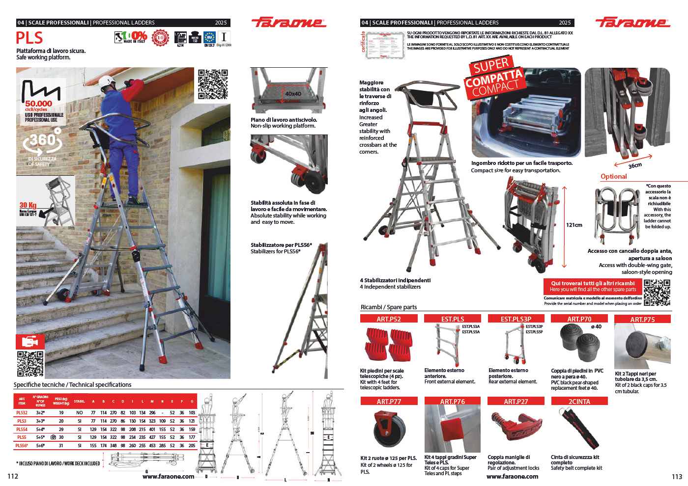 Scala professionale telescopica con piattaforma di lavoro PLS