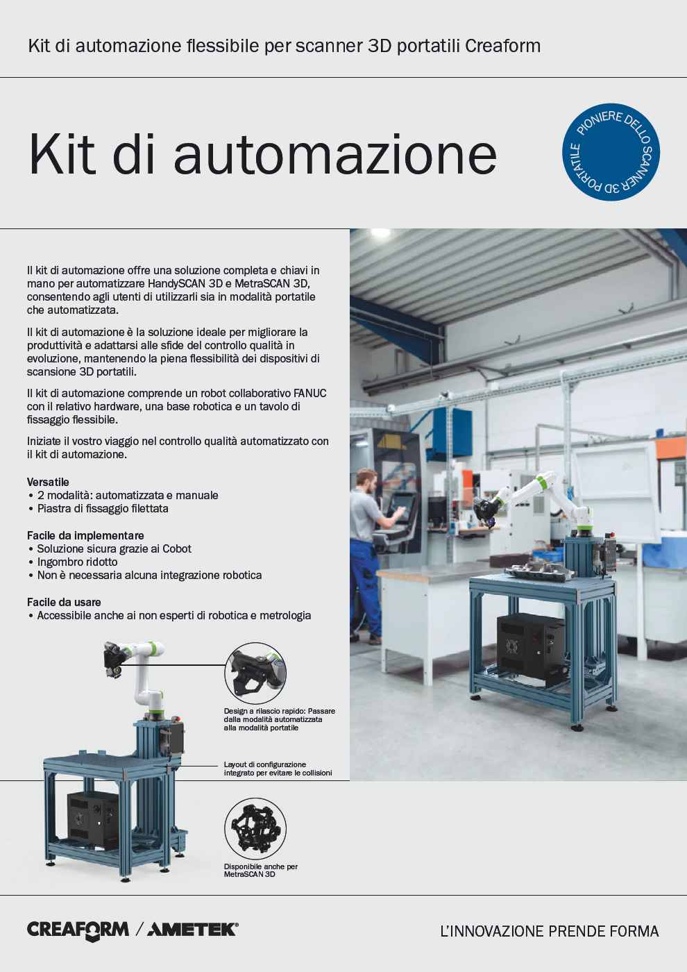 Kit di automazione flessibile per scanner 3D portatili Creaform