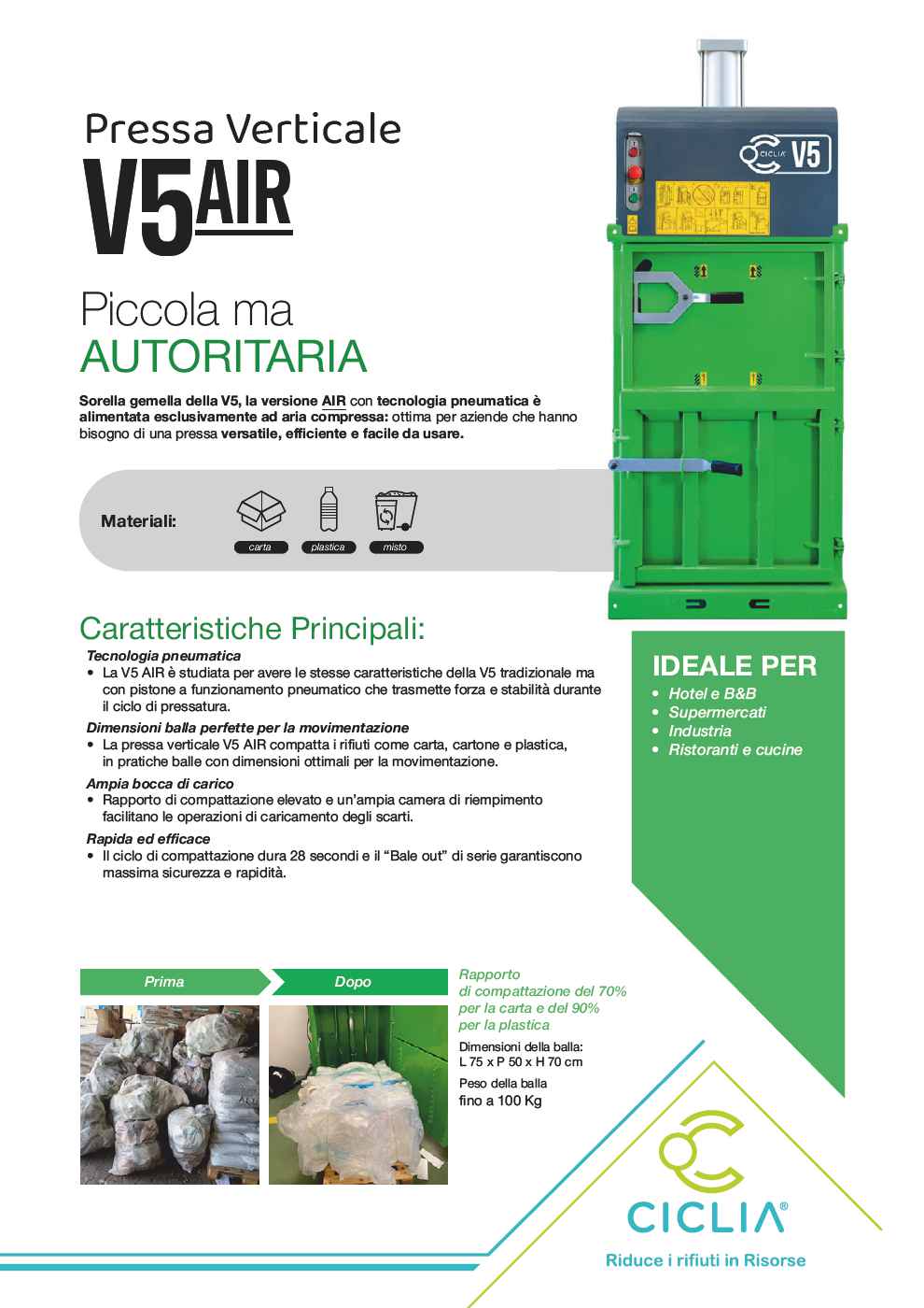 Pressa pneumatica  V5 AIR per cartone e plastica