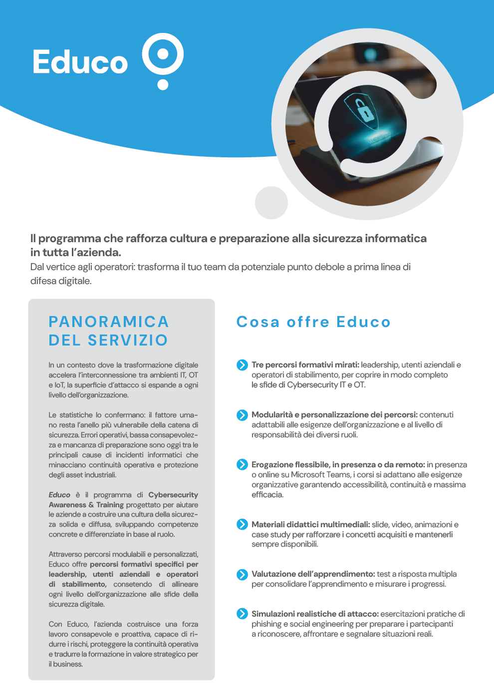 Scheda Tecnica - Educo, il programma di formazione e awareness in ambito IT e OT.