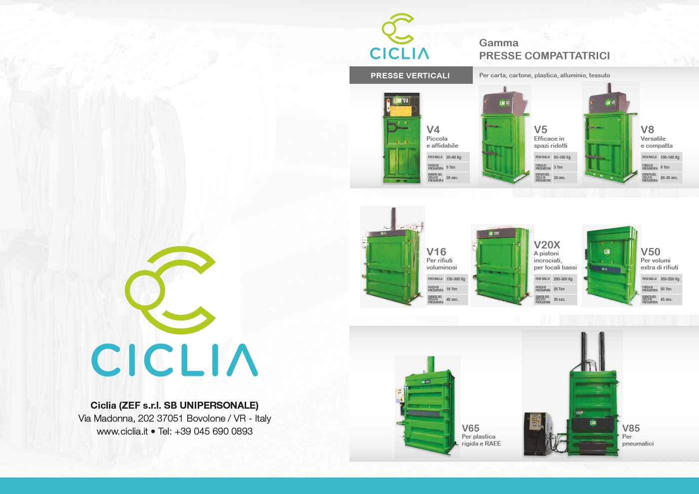 Gamma presse Ciclia per la compattazione degli scarti di imballaggio