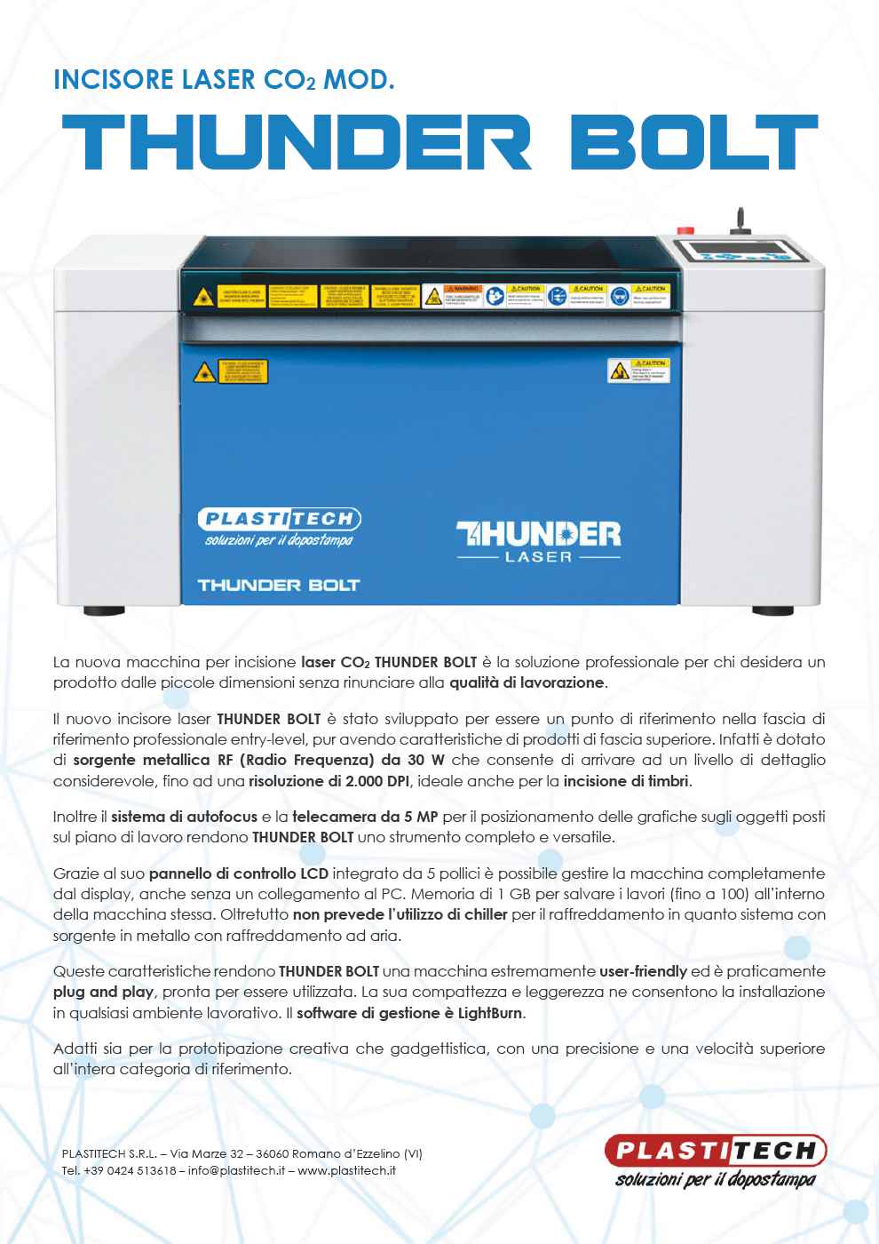 Incisore CO2 laser RF 30W mod. Thunder Bolt