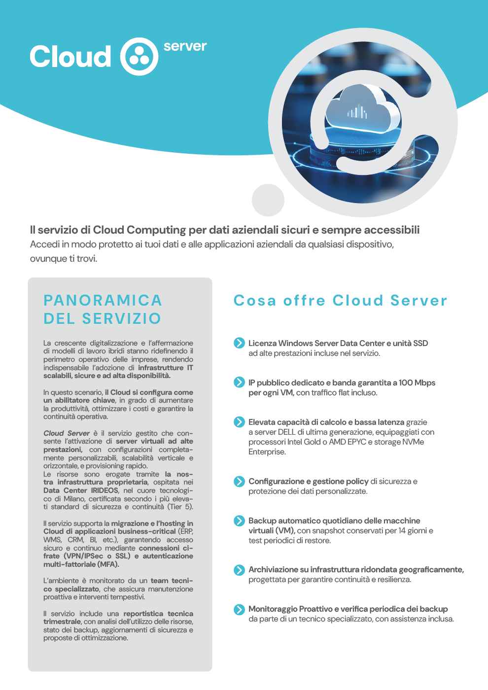 Scheda Tecnica - CloudServer, il servizio di di server dedicati e infrastruttura cloud.
