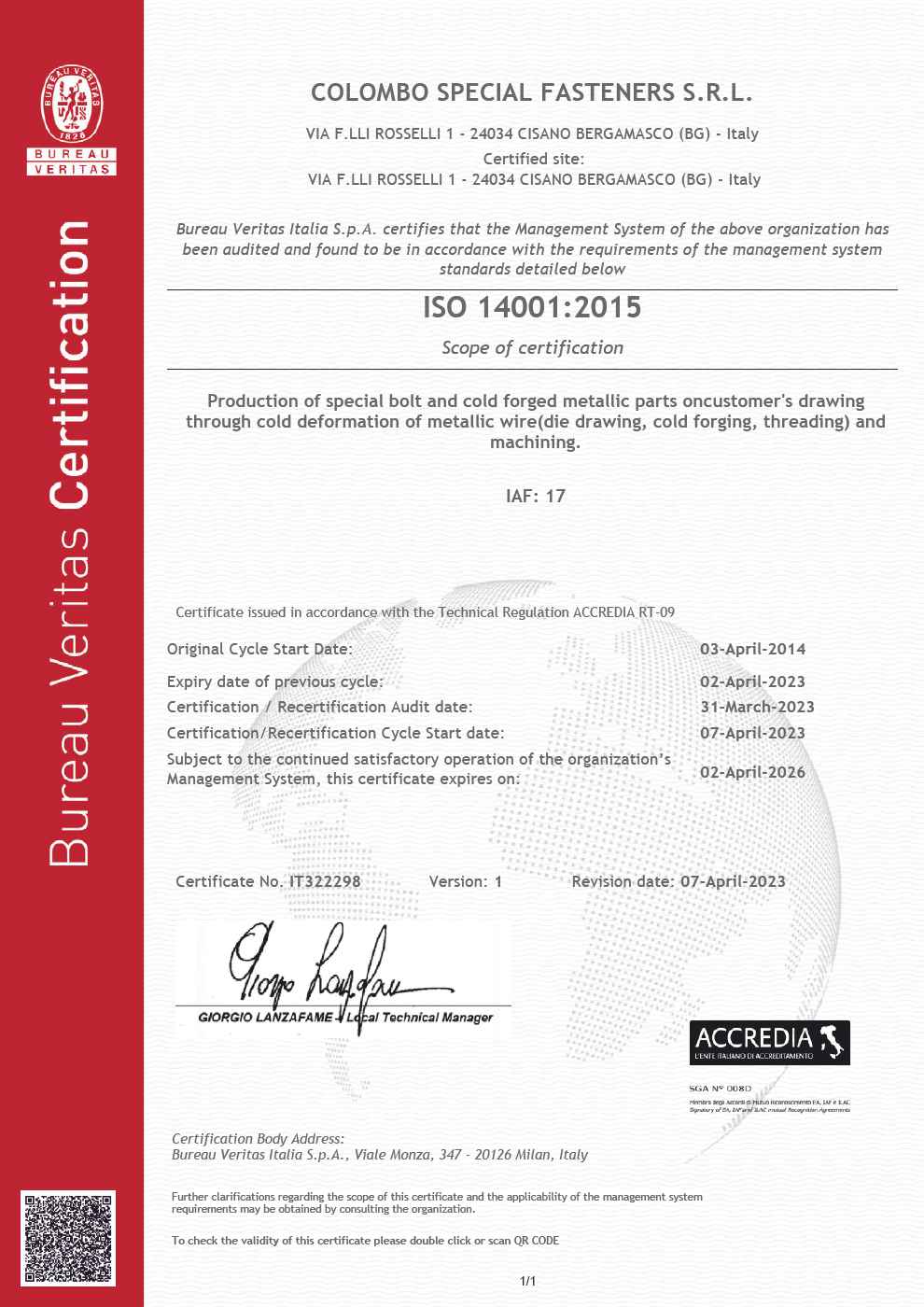 ISO 14001 Certificate