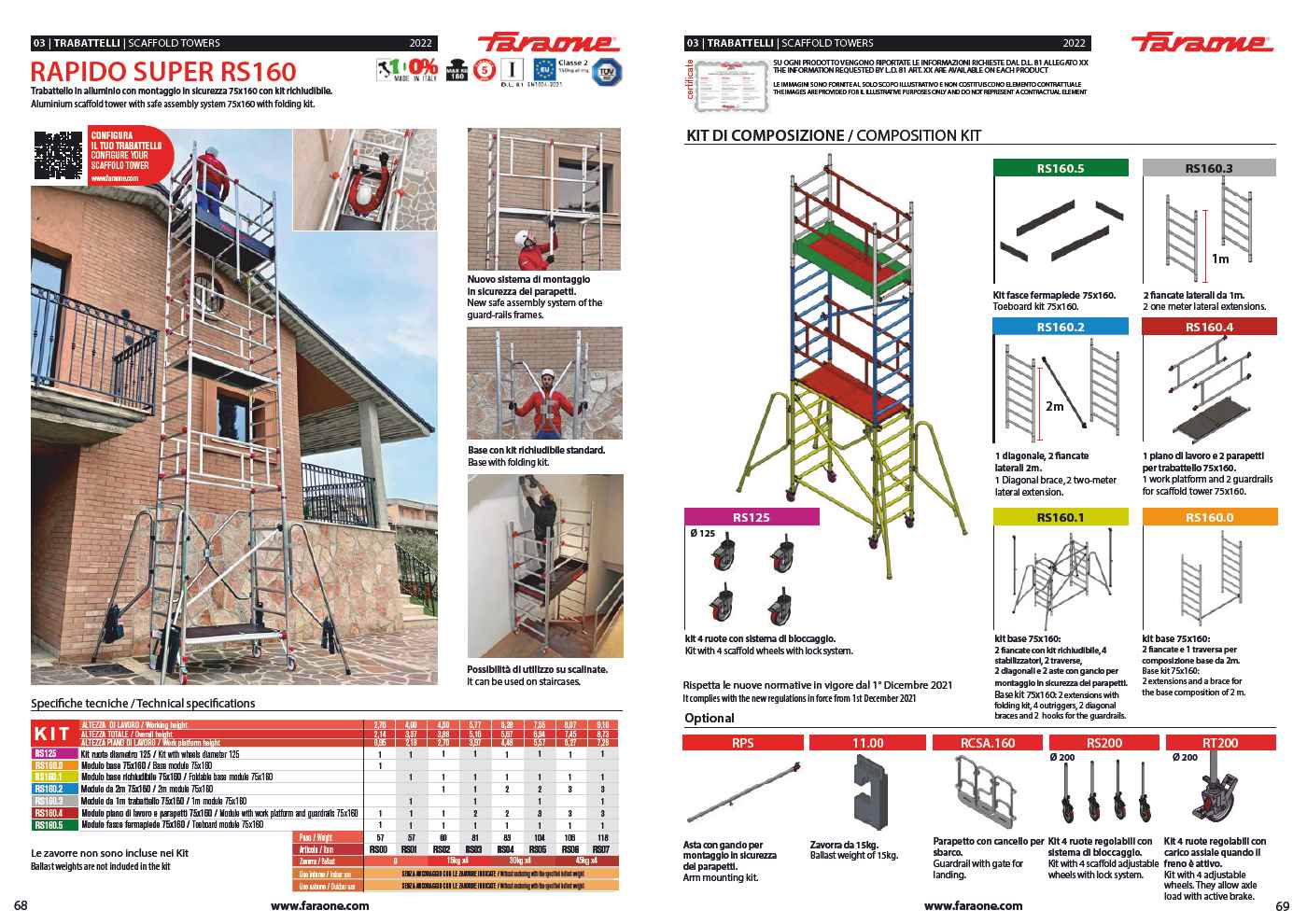 Rapido Super RS160 Trabattello professionale in alluminio dimensioni di base 75x160 cm