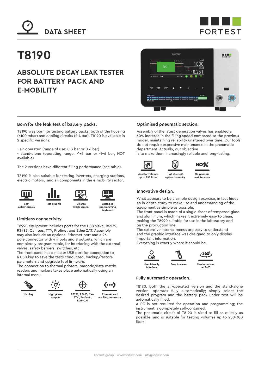 T8190 strumento prova tenuta pacchi batterie auto elettriche