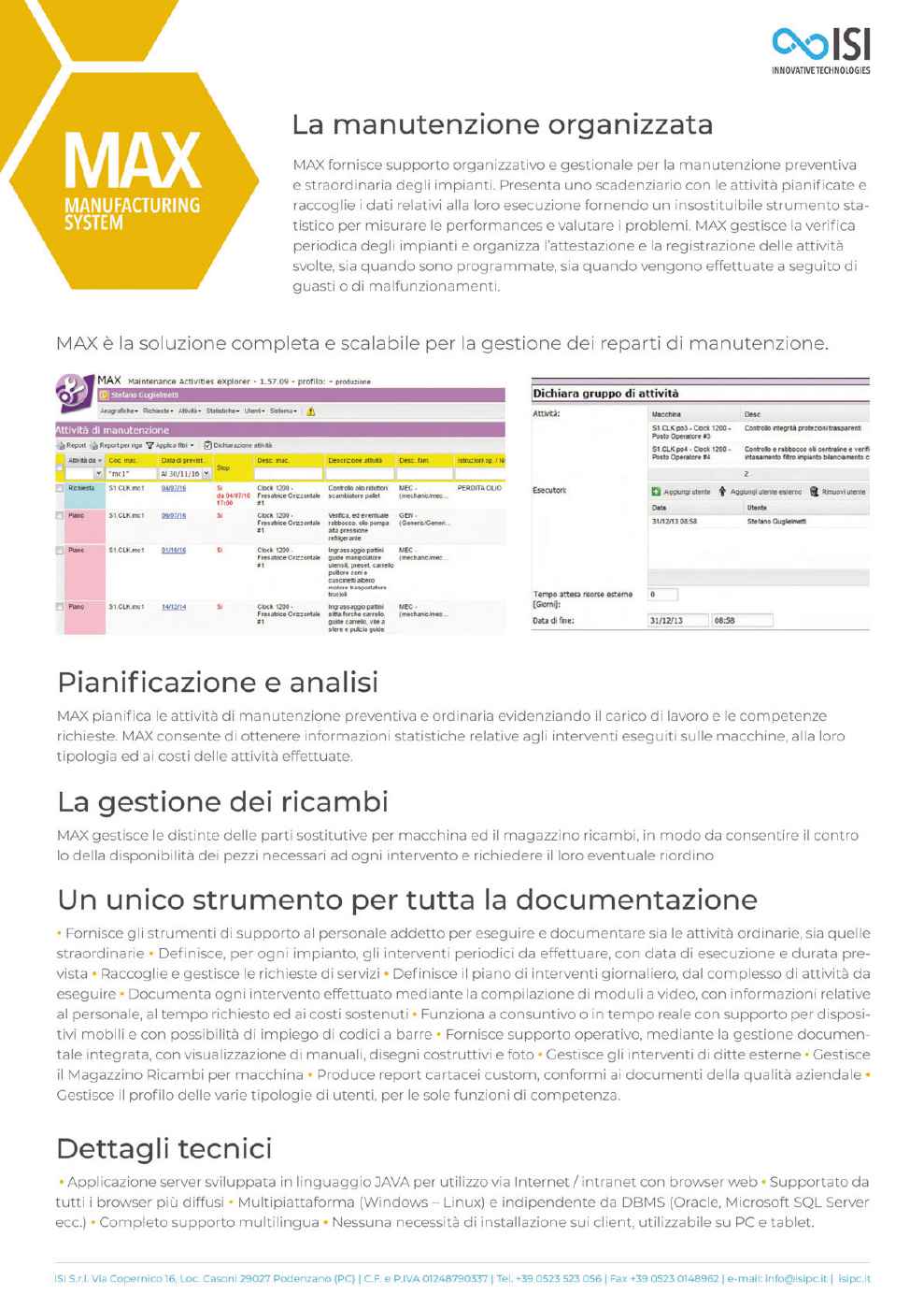 Scheda MAX - Manutezione Impianti